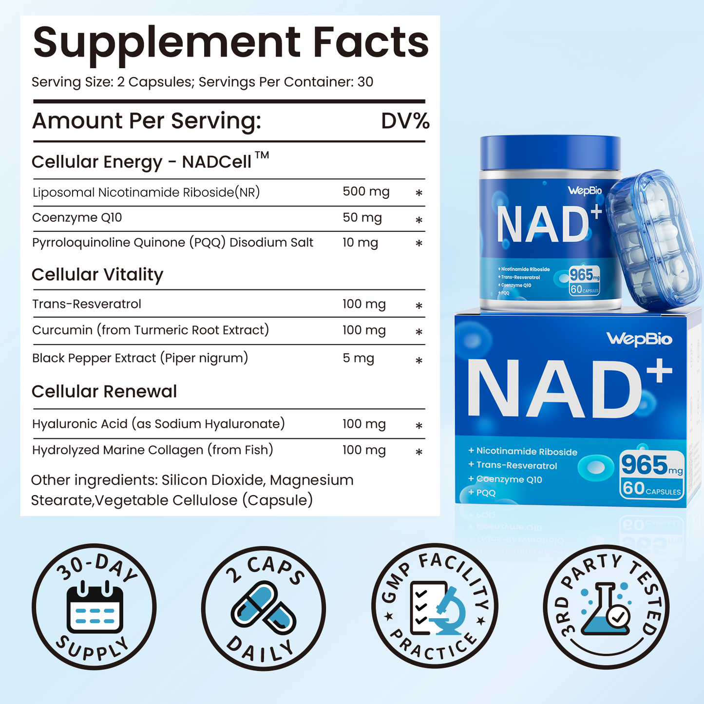 WepBio NAD Supplement for Women and Men, Supports Cellular Energy, Vitality & Healthy Aging