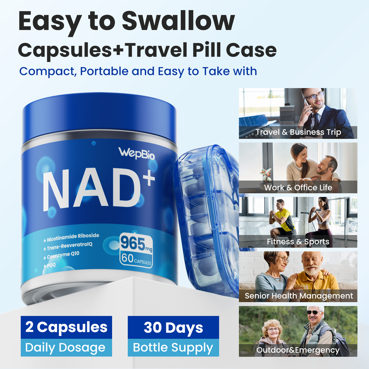 WepBio NAD Supplement for Women and Men, Supports Cellular Energy, Vitality & Healthy Aging