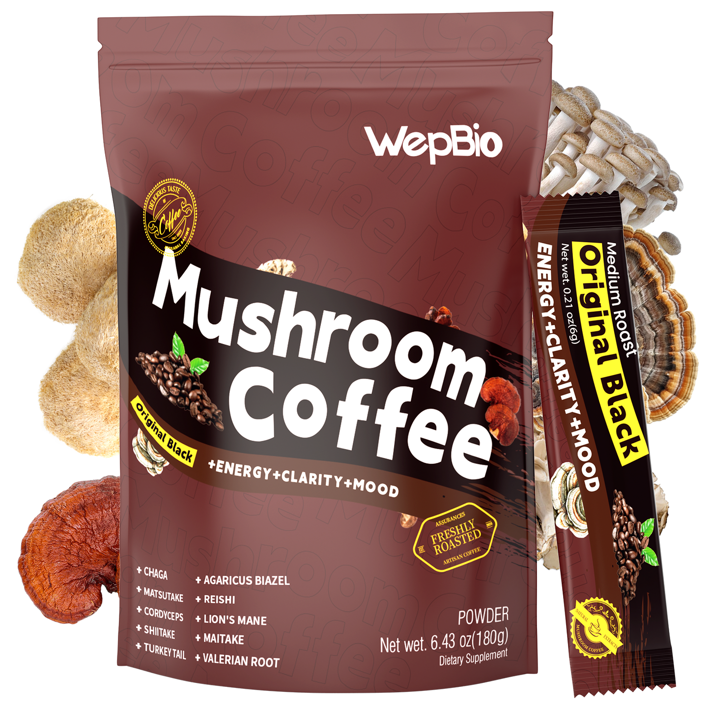 Wepbio 11 in 1 Instant  Mushroom Coffee-Original Black