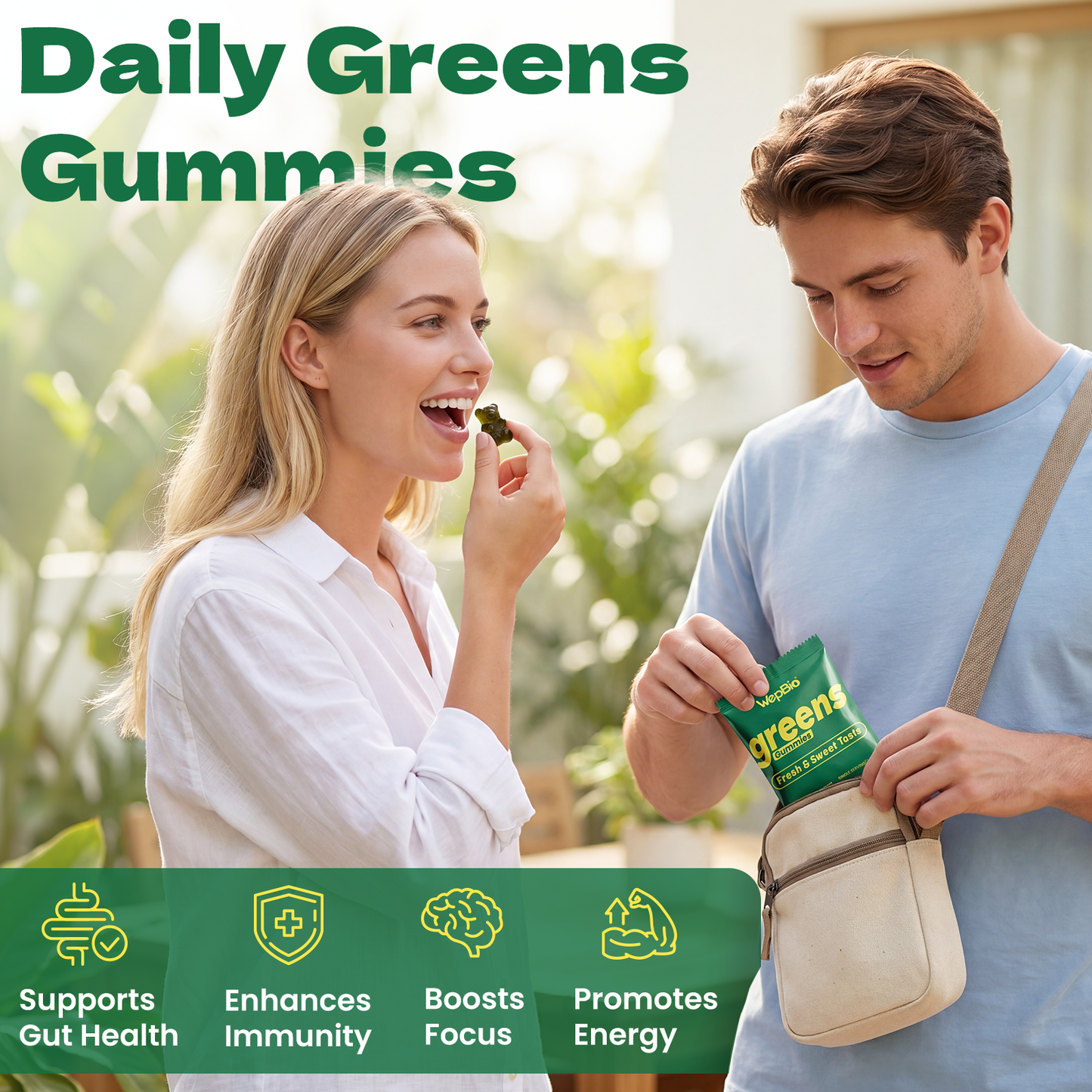 Daily Greens Gummies for Women and Men, 160 Count | Superfood Multivitamin Gummy for Gut Health and Immune Support, with Vitamins, Minerals, Adaptogens, Prebiotic Fiber