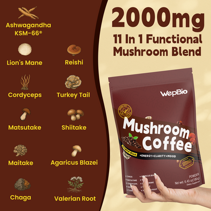 Wepbio 11 in 1 Instant  Mushroom Coffee-Original Black