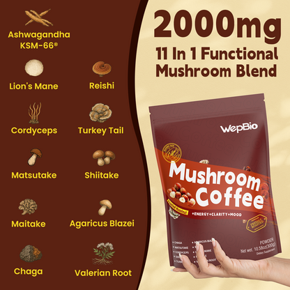Wepbio 11 in 1 Instant  Mushroom Coffee-Hazelnut